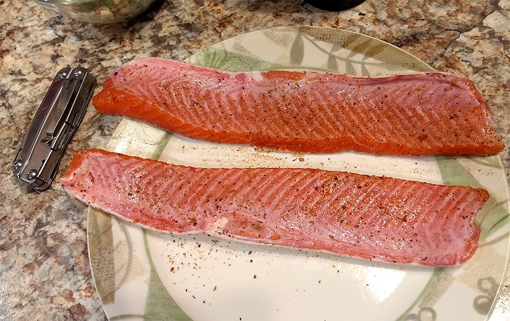 Steelhead belly strip dinner