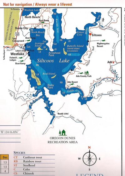 Siltcoos Lake Fishing Map Mercer Lake | Oregon Fishing Forum