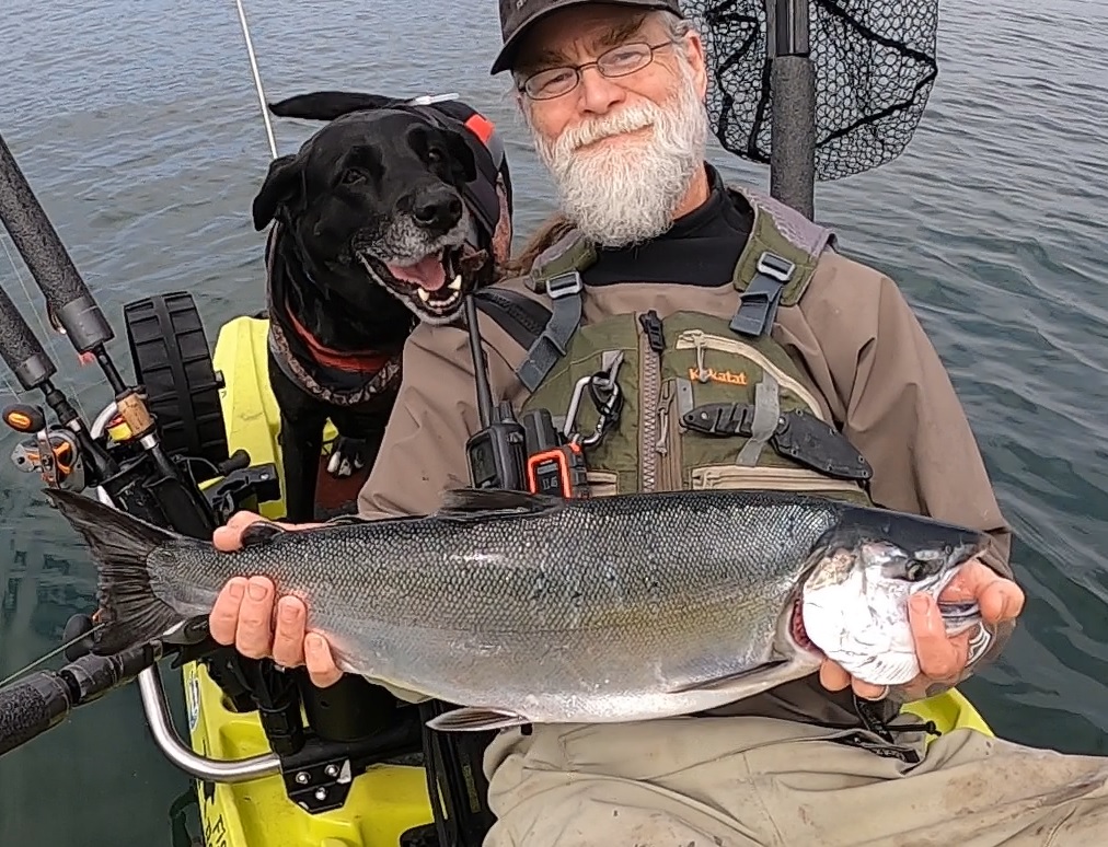 Coos Bay kayak salmon with Pepper, Sept.22